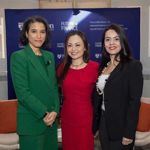 New York State Department of Financial Services Superintendent Adrienne Harris, Wharton Professor Burcu Esmer, and Sarah Hammer.