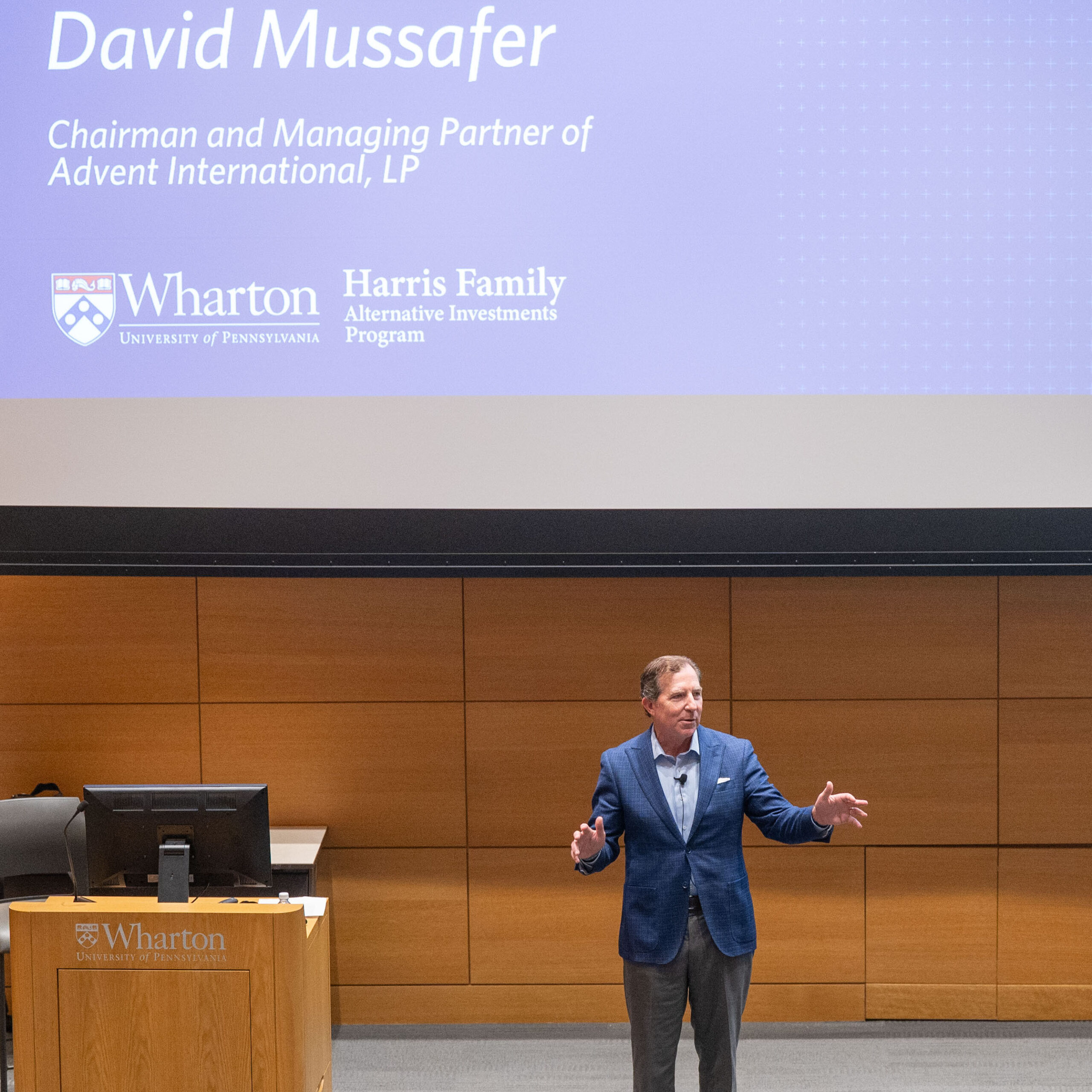 David Mussafer presents to an audience.